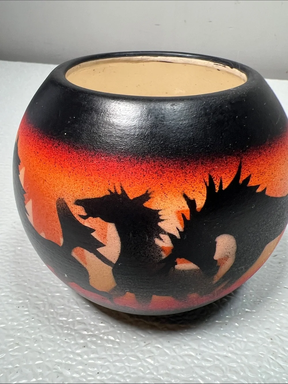 VINTAGE Hozoni Pottery Navajo Diné Horse Sunset Bowl - Hand Painted Southwestern